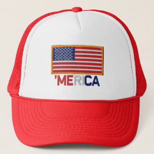 'MERICA Embroidered Stitch-Style US Flag Patch Hat