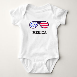 Merica Flag Sunglasses Red White Blue Baby Bodysuit