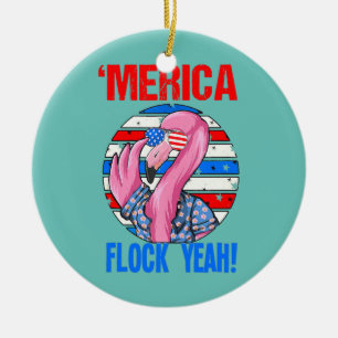 Merica Flock Yeah 4th July Funny Patriotic Ceramic Tree Decoration
