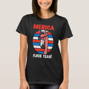 Merica Flock Yeah Flamingo Us Flag Retro July 4th T-Shirt