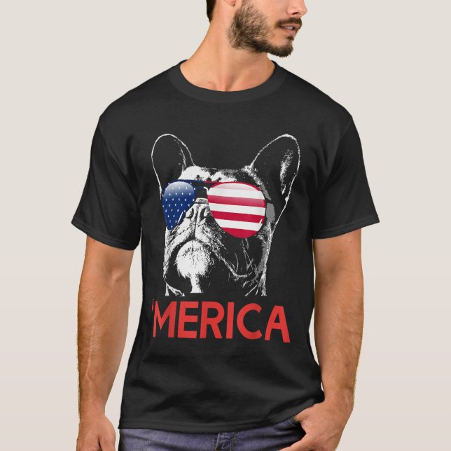 Merica French Bulldog American Flag 4th of July Fr T-Shirt (Front)
