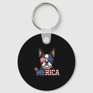 Merica french bulldog american flag 4th of july key ring