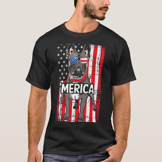 Merica French Bulldog Usa American Flag Cool Dog 4 T-Shirt (Front)