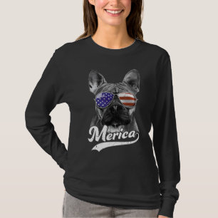 Merica French Bulldog Usa American Flag Sunglasses T-Shirt