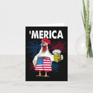 Merica Funny Chicken With Beer Usa American Flag 4 Card