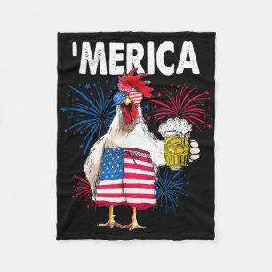 Merica Funny Chicken With Beer Usa American Flag 4 Fleece Blanket