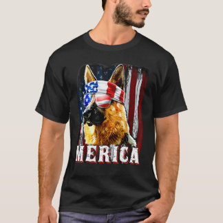 Merica German Shepherd American Flag4th Of July T-Shirt
