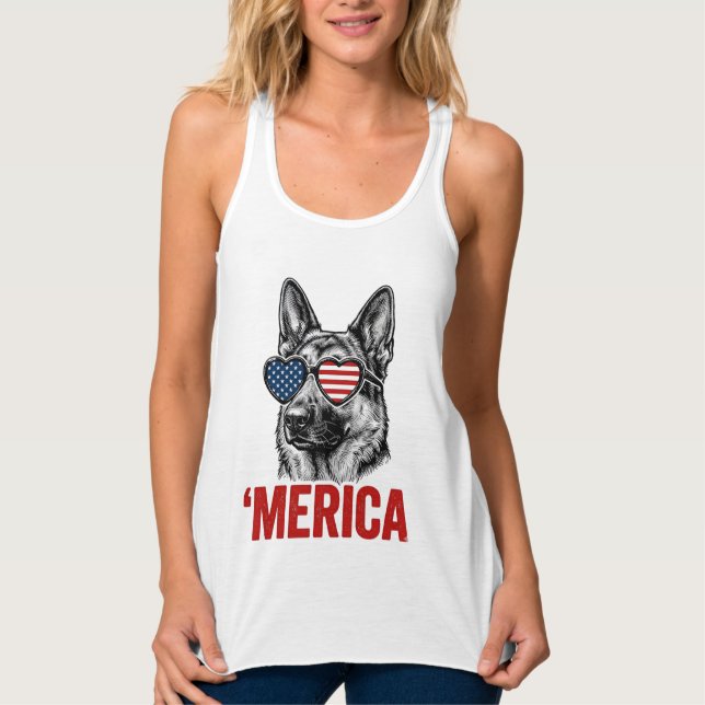 Merica German Shepherd Flag Sunglasses Shirt Desig (Front)