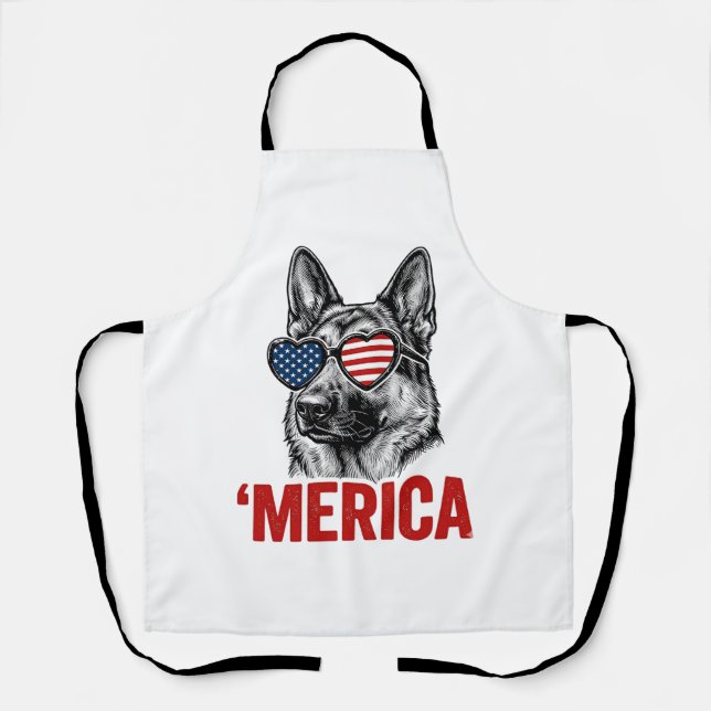 Merica German Shepherd Flag Sunglasses Shirt Desig Apron (Front)