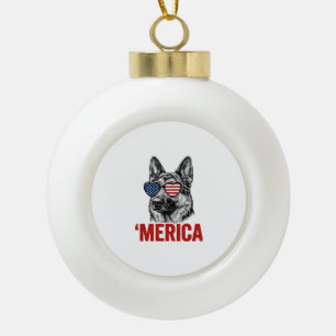 Merica German Shepherd Flag Sunglasses Shirt Desig Ceramic Ball Christmas Ornament
