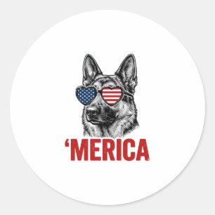 Merica German Shepherd Flag Sunglasses Shirt Desig Classic Round Sticker