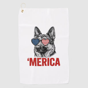 Merica German Shepherd Flag Sunglasses Shirt Desig Golf Towel