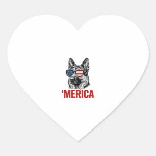 Merica German Shepherd Flag Sunglasses Shirt Desig Heart Sticker