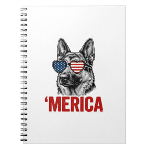 Merica German Shepherd Flag Sunglasses Shirt Desig Notebook