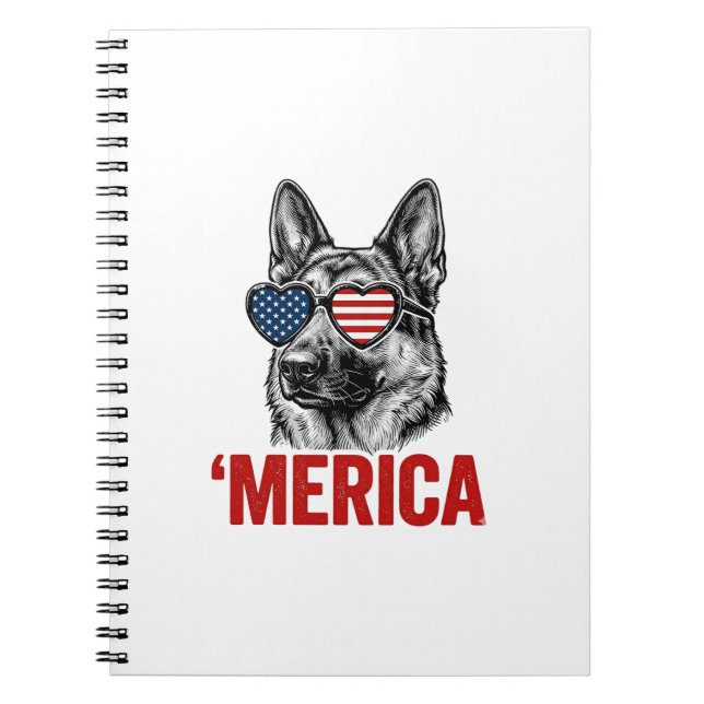 Merica German Shepherd Flag Sunglasses Shirt Desig Notebook (Front)