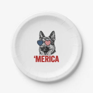 Merica German Shepherd Flag Sunglasses Shirt Desig Paper Plate