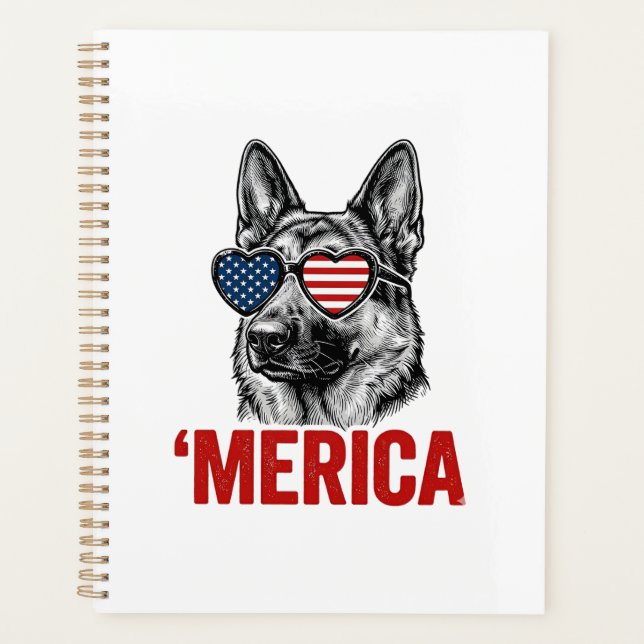 Merica German Shepherd Flag Sunglasses Shirt Desig Planner (Front)