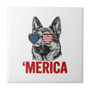 Merica German Shepherd Flag Sunglasses Shirt Desig Tile