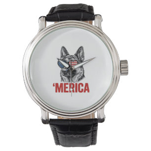 Merica German Shepherd Flag Sunglasses Shirt Desig Watch