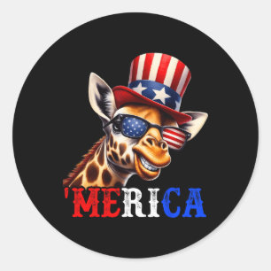 Merica Giraffe Patriotic 4th Of July Funny Kids Me Classic Round Sticker
