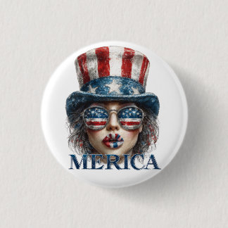 Merica Girl, Fourth of July Glam Girl with Stars 3 Cm Round Badge