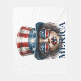 Merica Girl, Fourth of July Glam Girl with Stars Fleece Blanket