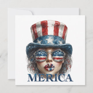 Merica Girl, Fourth of July Glam Girl with Stars Invitation