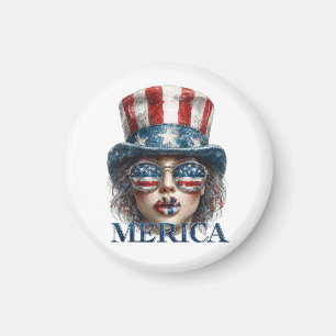 Merica Girl, Fourth of July Glam Girl with Stars Magnet