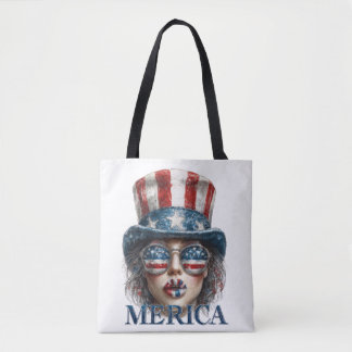 Merica Girl, Fourth of July Glam Girl with Stars Tote Bag
