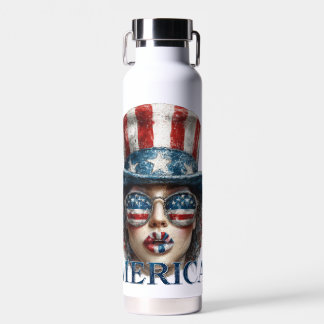 Merica Girl, Fourth of July Glam Girl with Stars Water Bottle
