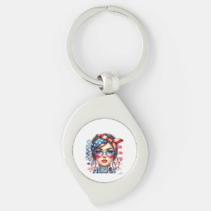 MERICA' Girl – Retro Patriotic USA Flag Bandanna S Key Ring