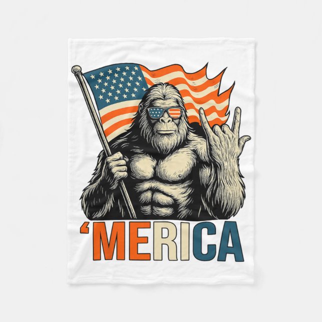 ‘merica Gorilla Flag Sungles Funny Patriotic  Fleece Blanket (Front)