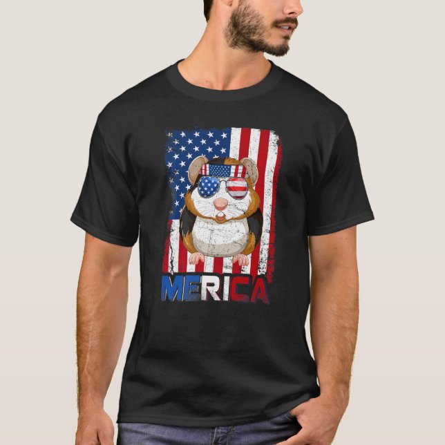 Merica Guinea Pig American Flag Patriotic 4th Of J T-Shirt (Front)