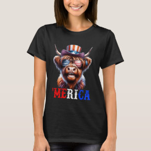 Merica Highland Cattle Patriotic 4th of July Funny T-Shirt