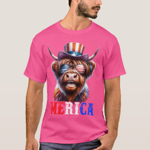 Merica Highland Cattle Patriotic 4th of July Funny T-Shirt