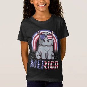 Merica Hippopotamus American Flag 4th of July Hipp T-Shirt