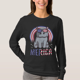 Merica Hippopotamus American Flag 4th of July Hipp T-Shirt