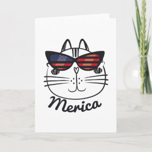 Merica Memorial Day Cat Funny American Flag Card