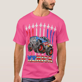 Merica Monster Truck Patriotic American Flag July  T-Shirt