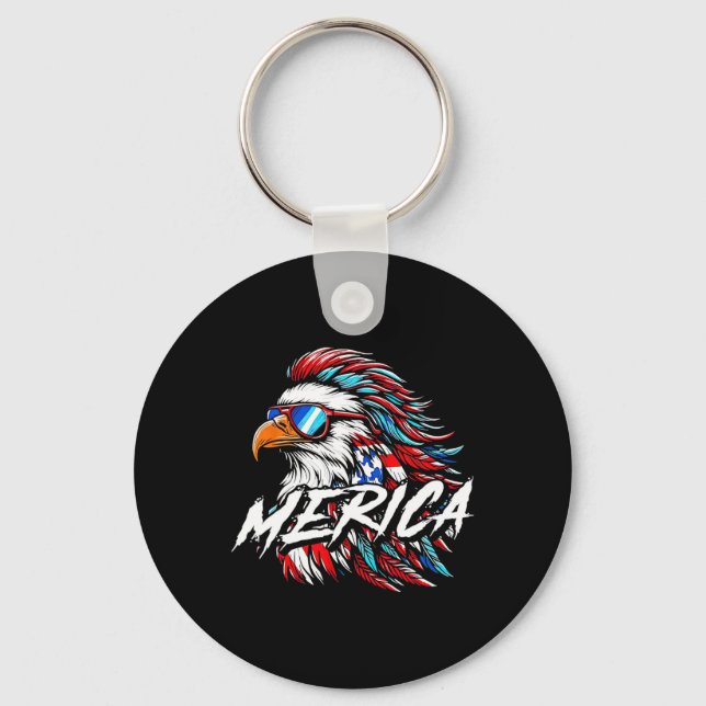 Merica Mullet Eagle Funny 4th Of July  Key Ring (Front)