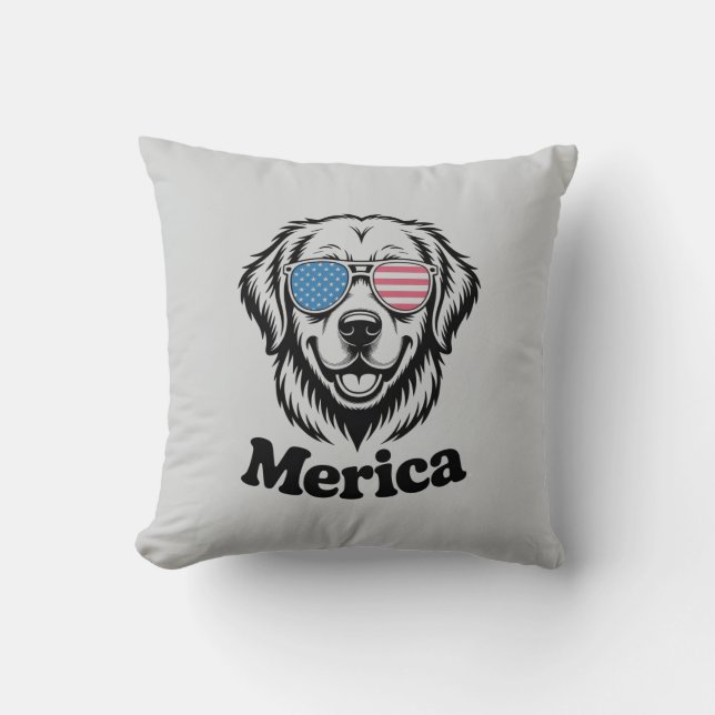 Merica Patiotic Dog glasses USA American Flag 4th  Cushion (Front)