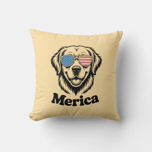Merica Patiotic Dog glasses USA American Flag 4th Cushion