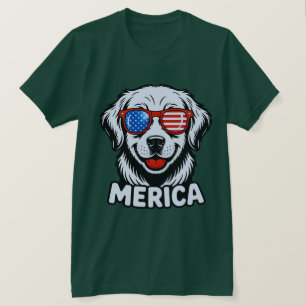 Merica Patiotic Dog glasses USA American Flag 4th T-Shirt