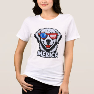 Merica Patiotic Dog glasses USA American Flag 4th  Tri-Blend Shirt