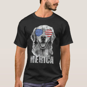Merica - Patriotic American Flag Golden Retriever T-Shirt