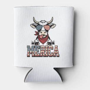 Merica Patriotic Cow Vintage Engraving Graphic_1 Can Cooler