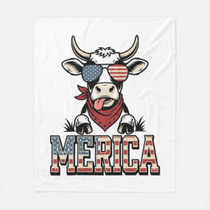 Merica Patriotic Cow Vintage Engraving Graphic_1 Fleece Blanket