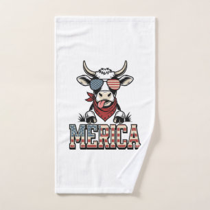 Merica Patriotic Cow Vintage Engraving Graphic_1 Hand Towel
