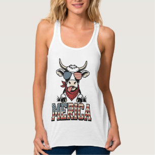 Merica Patriotic Cow Vintage Engraving Graphic_1 Singlet