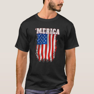 Merica Patriotic Distressed American Flag T-Shirt